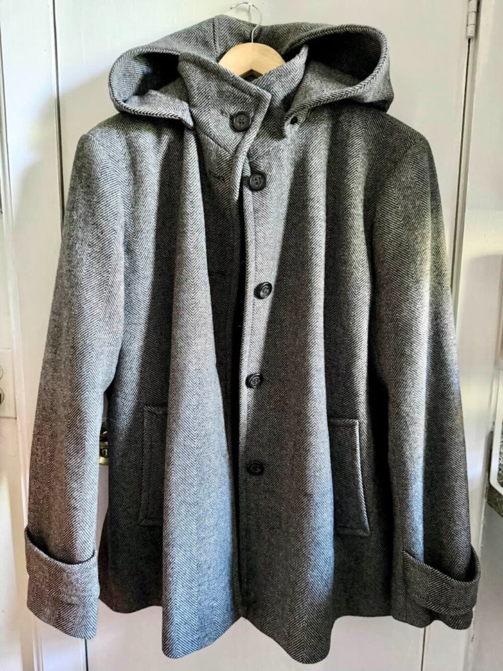 NWOT Lauren Ralph Lauren Wool Herringbone Removable Hood PeaCoat Jacket Parka XL